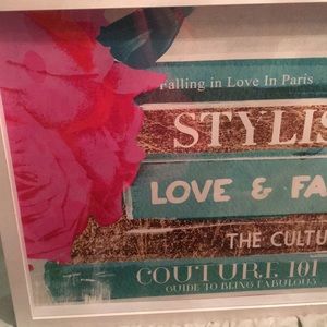 Pink blue and white picture with frame